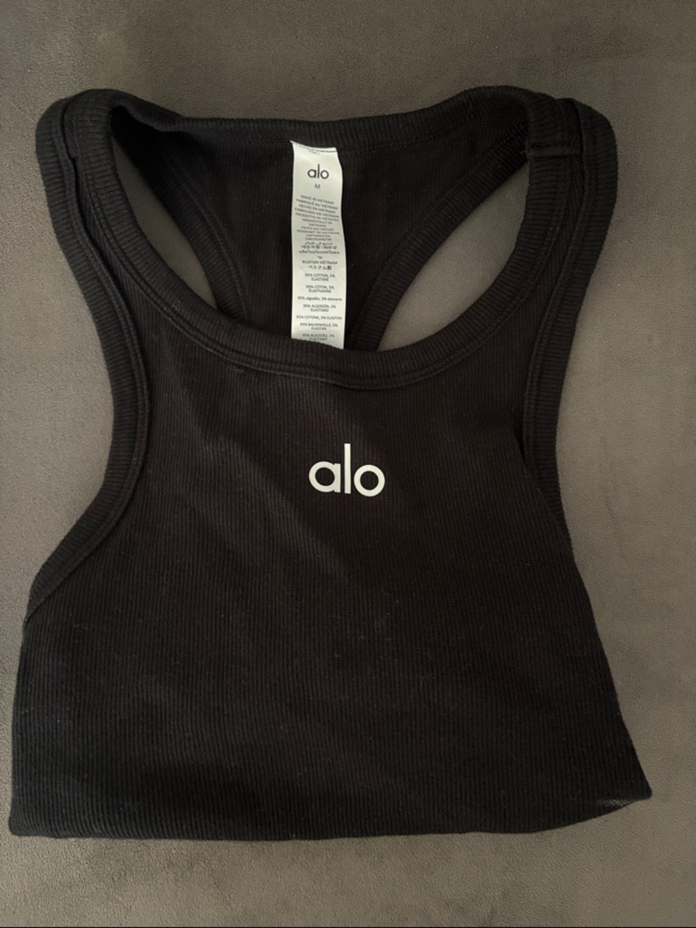 Alo Black Ribbed Racerback tank top